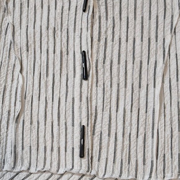 PECK & PECK White/Black Striped Fit & Flare Top; Roll-Tab Sleeves; Size S - Picture 2 of 7